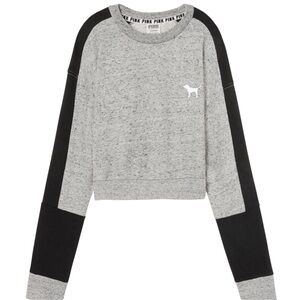 VS PINK Cropped Sweatshirt – Grey/Black Colorblock Fleece – Size Large